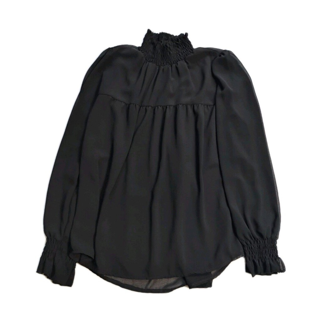 Boohoo Black Ruffled High Neck Sheer Blouse Size 6 Lined Dressy Top